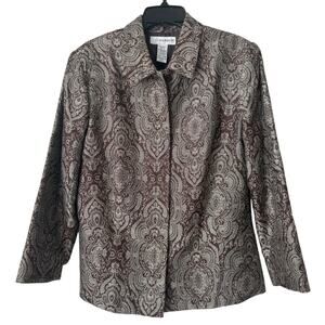 Sag Harbor Brown Rust Gold Paisley Button Down Blazer Jacket Women's Size 16